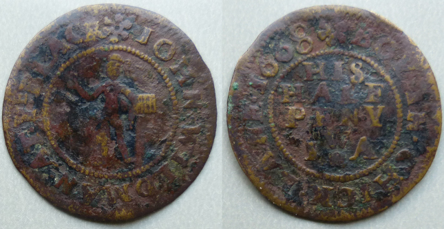 Chick Lane, John Wildman AT YE BLACK BOY 1668 halfpenny